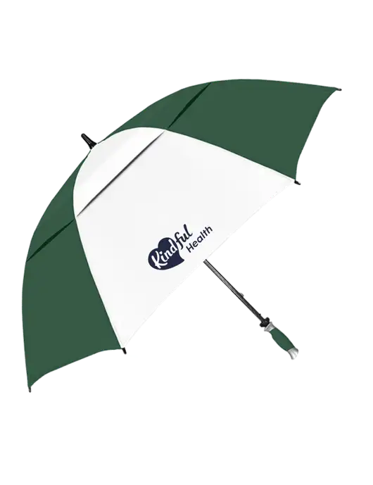 Dark Green/White Vented Typhoon Tamer Golf Umbrella w/Kindful Health Logo