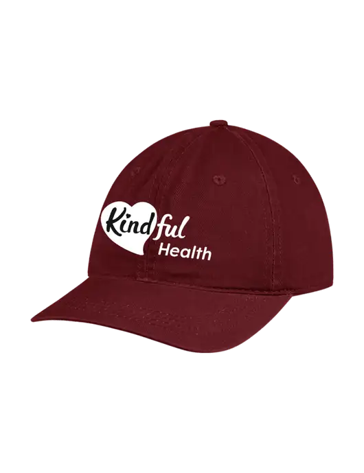 Garment Washed Unstructured Twill Maroon Cap w/Kindful Health Logo