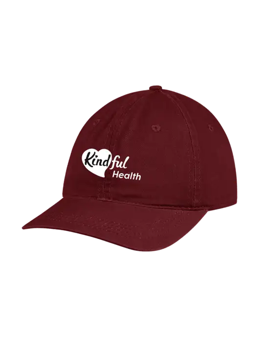 Garment Washed Unstructured Twill Maroon Cap w/Kindful Health Logo