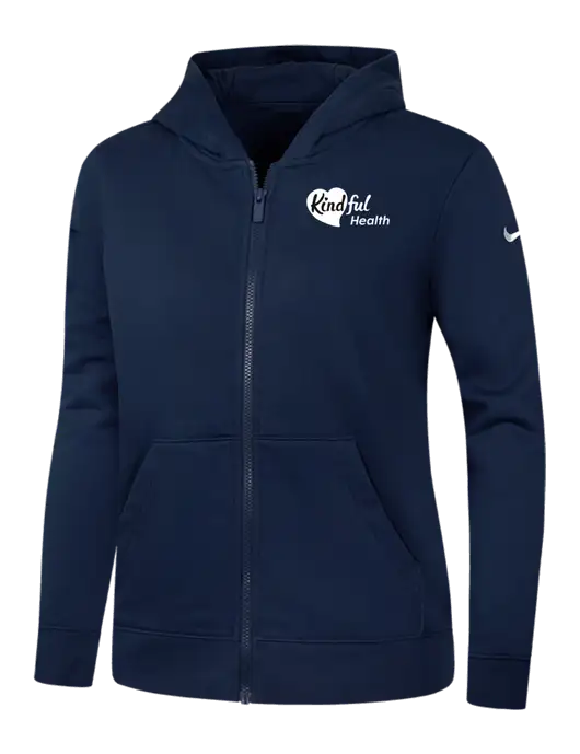 Nike Womens Club Fleece Sleeve Swoosh Full-Zip Dark Navy Hoodie w/Kindful Health Logo