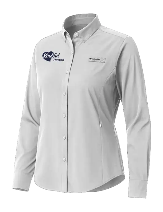 Columbia Grey Womens PFG Tamiami II Long Sleeve Shirt w/Kindful Health Logo