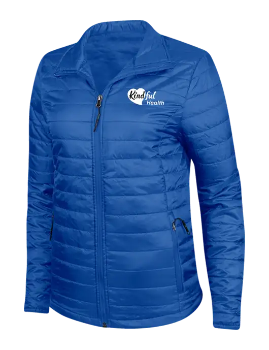 Dark Royal Blue Womens Puffy Packable Jacket w/Kindful Health Logo