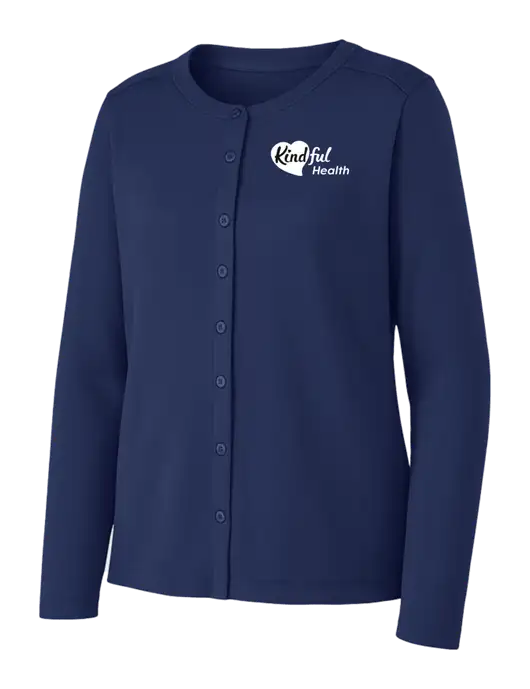 Dress Blue Navy Womens Concept Stretch Button-Front Cardigan Sweater w/Kindful Health Logo