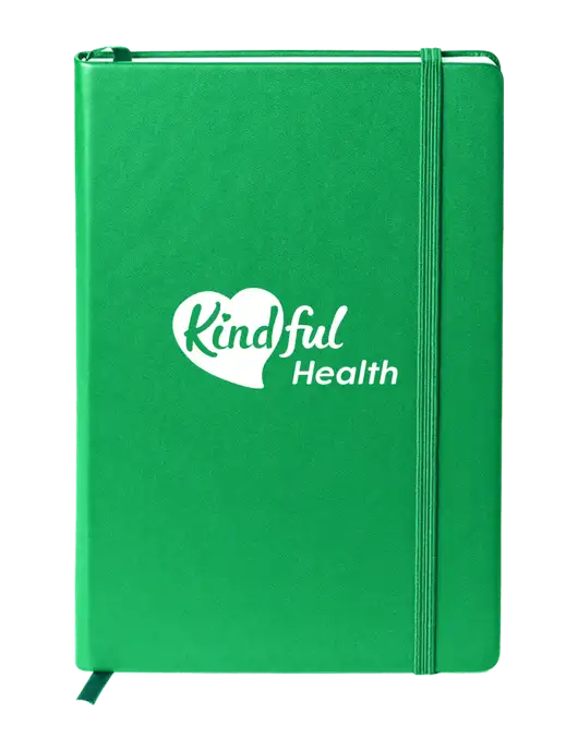 Neoskin Green Hard Cover Journal 5.75 x 8.375
 w/Kindful Health Logo
