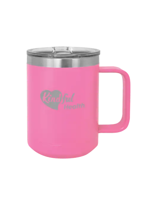 Polar Camel 15 oz Powder Coated Pink Vacuum Insulated Mug with Slider Lid w/Kindful Health Logo