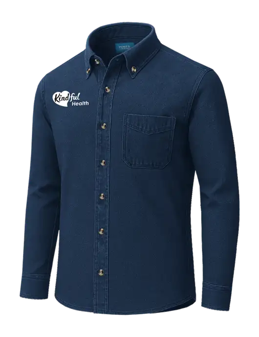 Long Sleeve Navy Denim Shirt
 w/Kindful Health Logo