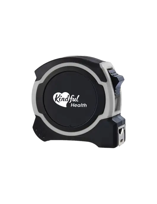 Light Grey and Black Pro Tape Measure, 25'
 w/Kindful Health Logo