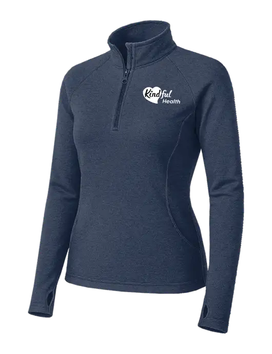 Navy Heather Womens Sport Wick Stretch 1/4 Zip Pullover w/Kindful Health Logo