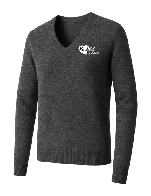 Brooks Brothers Womens Medium Grey Heather Washable Merino V-Neck Sweater w/Kindful Health Logo