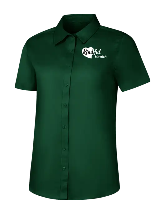 Womens Dark Green Short Sleeve Superpro React Twill Shirt w/Kindful Health Logo