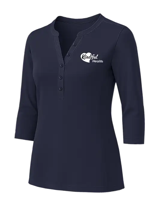Womens Dark Navy UV Choice Pique Henley w/Kindful Health Logo