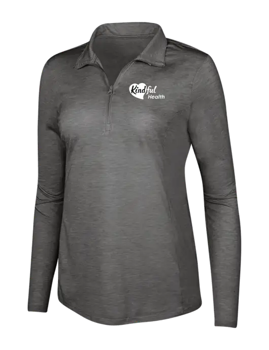 Dark Grey Heather Womens Posicharge Tri-Blend Wicking 1/4 Zip Pullover w/Kindful Health Logo