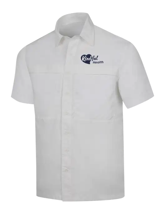 White Short Sleeve UV Daybreak Shirt w/Kindful Health Logo