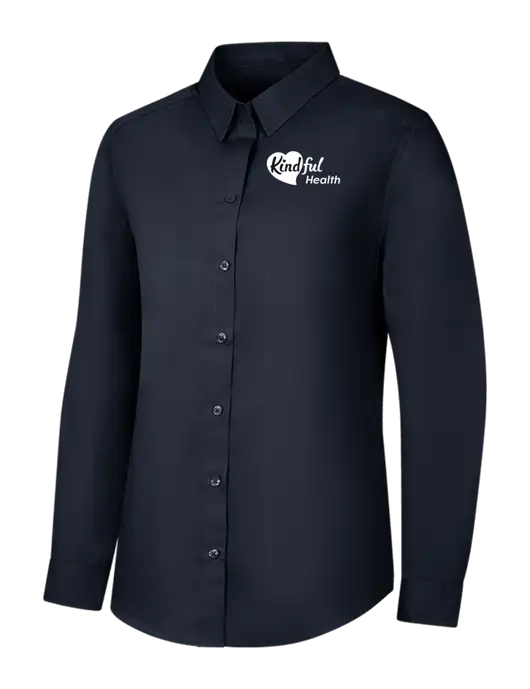 Womens River Blue Navy Long Sleeve Carefree Poplin Shirt w/Kindful Health Logo
