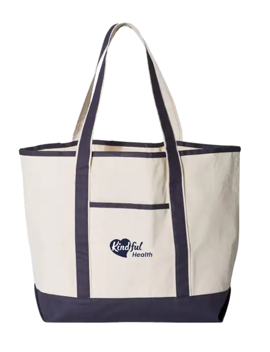 Natural/Navy Large Canvas Deluxe Tote w/Kindful Health Logo