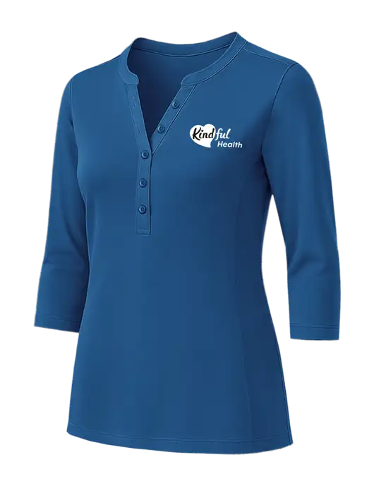 Womens Dark Royal UV Choice Pique Henley w/Kindful Health Logo