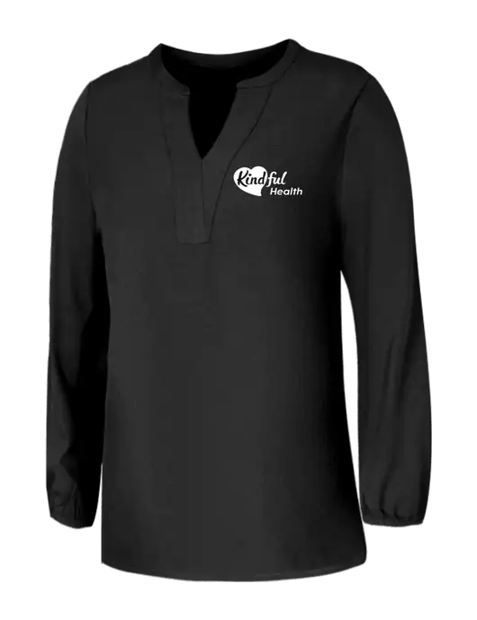 Mercer+Mettle Womens Deep Black Stretch Crepe 3/4 Sleeve Blouse w/Kindful Health Logo