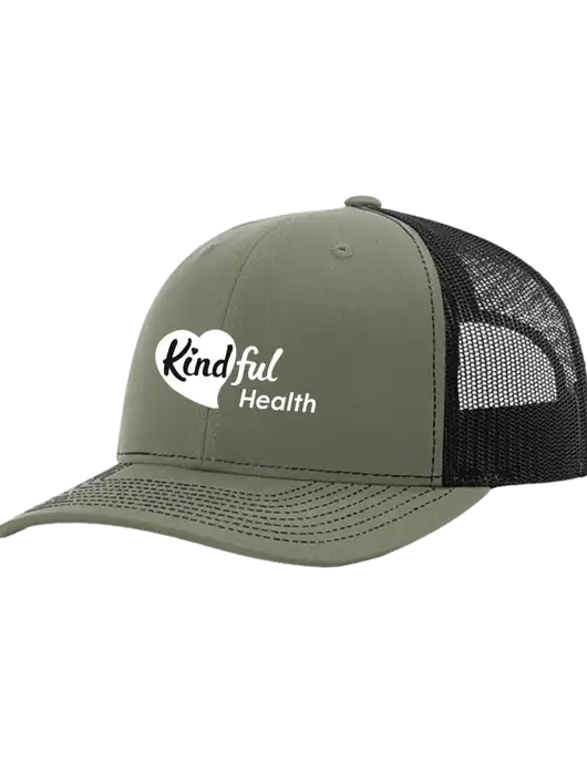 Richardson Adjustable Snapback Original 112 Trucker Cap Medium Olive w/Black Mesh w/Kindful Health Logo