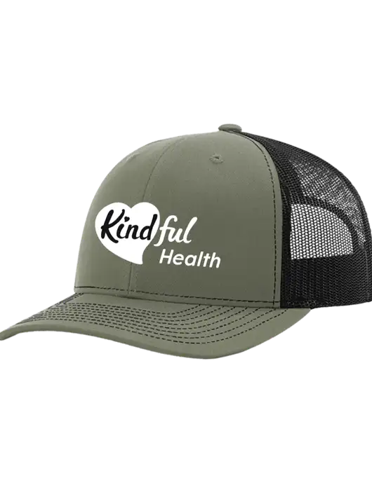 Richardson Adjustable Snapback Original 112 Trucker Cap Medium Olive w/Black Mesh w/Kindful Health Logo