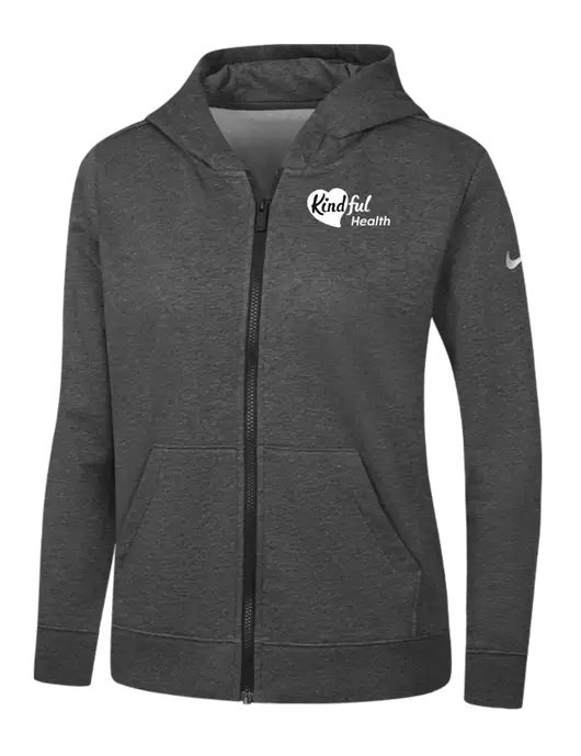 Nike Womens Club Fleece Sleeve Swoosh Full-Zip Charcoal Heather Hoodie w/Kindful Health Logo