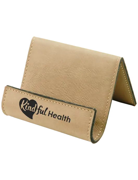 Tan Leatherette Card & Phone Holder w/Kindful Health Logo