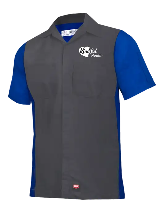 Red Kap Charcoal/Royal Short Sleeve Ripstop Crew Shirt w/Kindful Health Logo
