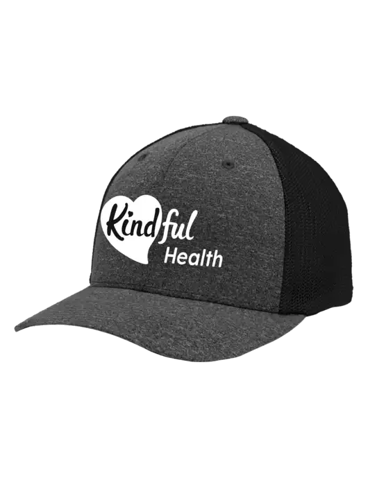 Flexfit Black/Dark Charcoal Heather Melange Mesh Back Trucker Cap w/Kindful Health Logo