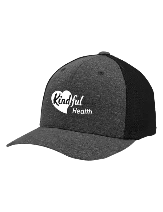 Flexfit Black/Dark Charcoal Heather Melange Mesh Back Trucker Cap w/Kindful Health Logo