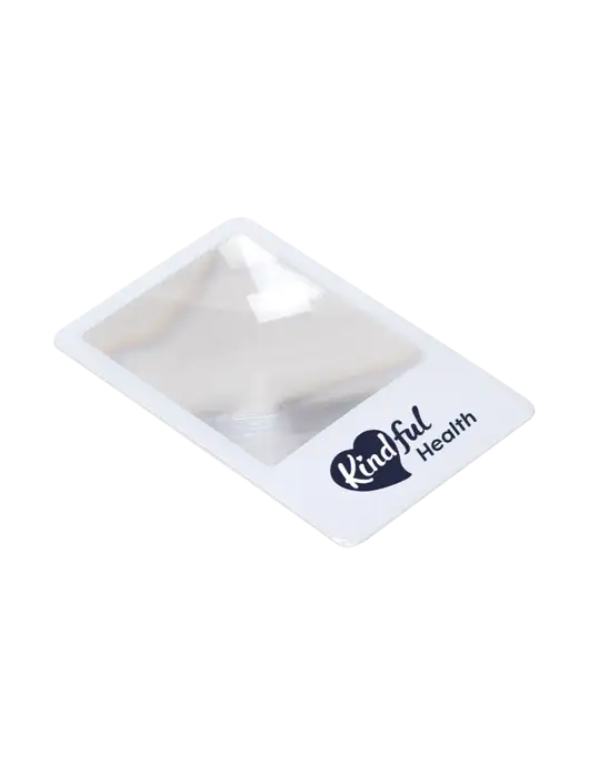 White OptiCard Pocket Magnifier w/Kindful Health Logo