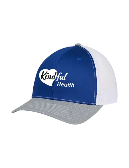 Richardson Adjustable Snapback Original 112 Trucker Cap Royal/HeatherGrey/White Mesh w/Kindful Health Logo