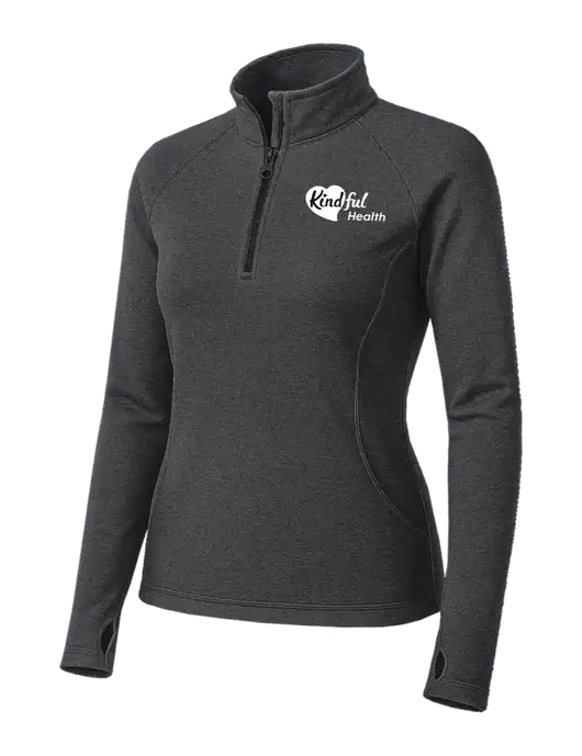 Dark Grey Heather Womens Sport Wick Stretch 1/4 Zip Pullover w/Kindful Health Logo