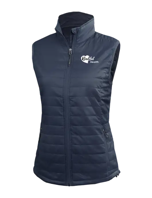 Womens Packable Navy Puffy Vest w/Kindful Health Logo