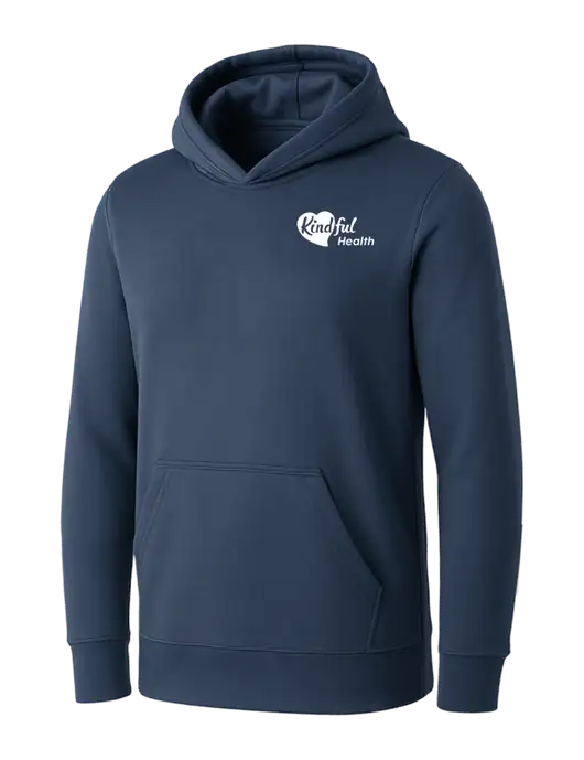 Womens Navy Core Fleece Pullover Hooded Sweatshirt w/Kindful Health Logo