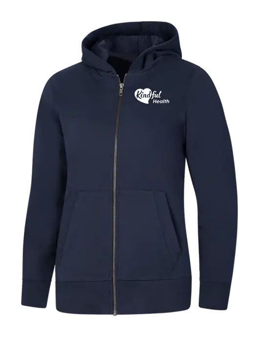 Womens Navy Re-Fleece Full-Zip Hoodie w/Kindful Health Logo