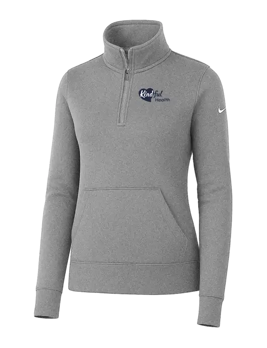 Nike Womens Light Grey Heather Club Fleece Sleeve Swoosh 1/2-Zip w/Kindful Health Logo