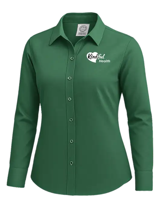 Brooks Brothers Womens Medium Green Wrinkle-Free Stretch Nailhead Shirt w/Kindful Health Logo