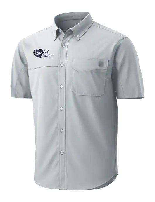 HUK Light Grey Tide Point Short Sleeve Shirt w/Kindful Health Logo