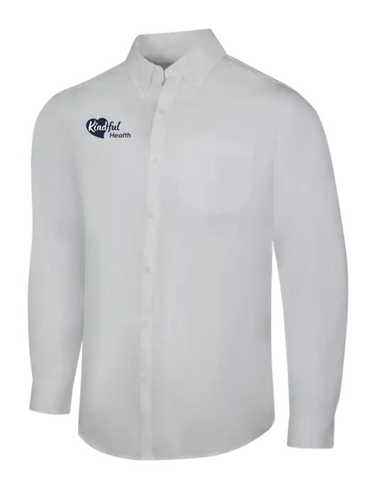 White Long Sleeve Carefree Poplin Shirt w/Kindful Health Logo