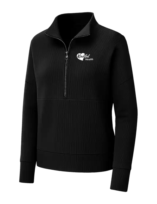 Mercer+Mettle Womens Black Linear Texture Quarter Zip w/Kindful Health Logo
