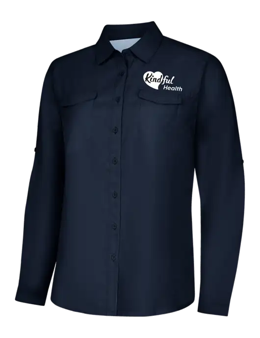 Womens Navy Long Sleeve UV Daybreak Shirt w/Kindful Health Logo