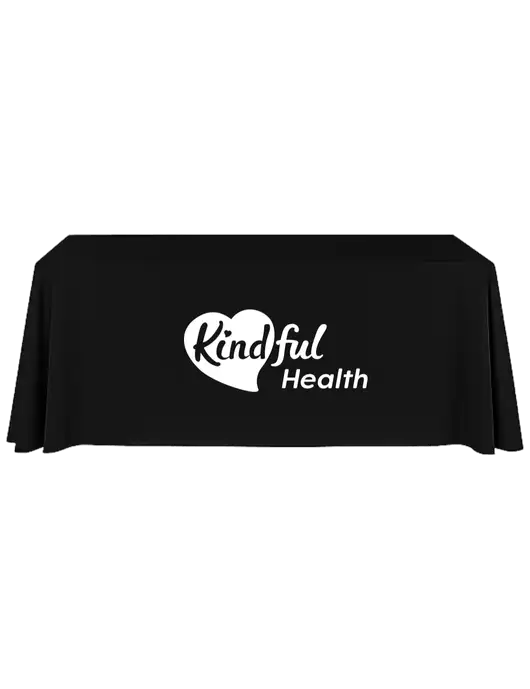8' Stain-Resistant 4-Sided Black Table Cover w/Kindful Health Logo