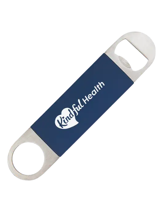 Navy Bottle Opener with Silicone Grip w/Kindful Health Logo
