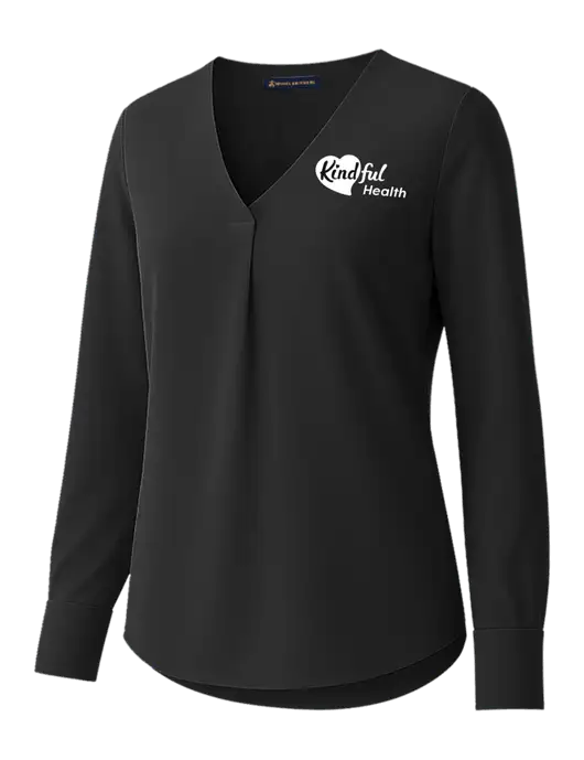 Brooks Brothers Womens Black Open-Neck Satin Blouse  w/Kindful Health Logo