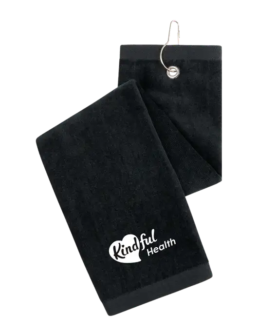 Black Tri-Fold Golf Towel with Grommet w/Kindful Health Logo