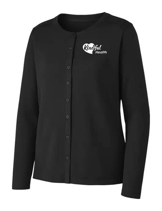 Black Womens Concept Stretch Button-Front Cardigan Sweater w/Kindful Health Logo