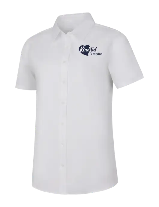 Womens White Short Sleeve Superpro React Twill Shirt w/Kindful Health Logo