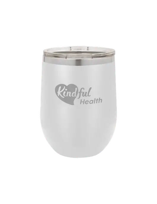 Polar Camel 12 oz Powder Coated White Vacuum Insulated Stemless Wine Tumbler w/Kindful Health Logo