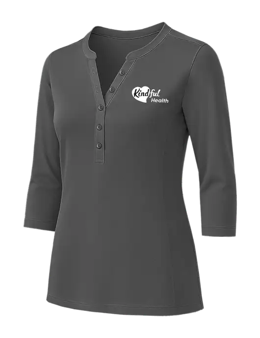 Womens Dark Grey UV Choice Pique Henley w/Kindful Health Logo