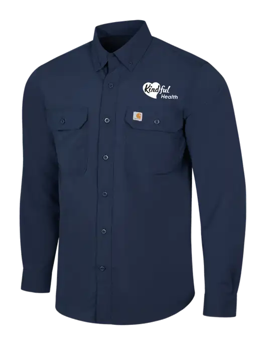 Carhartt Force Navy Long Sleeve Shirt w/Kindful Health Logo