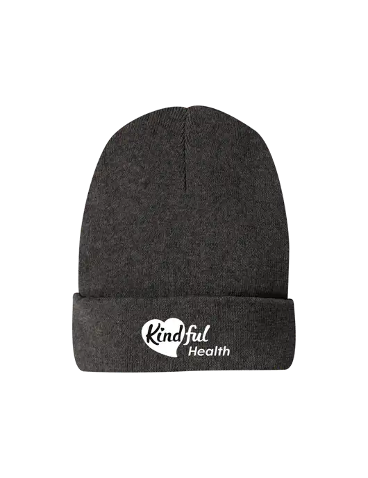 Recycled Charcoal Heather Beanie w/Kindful Health Logo
